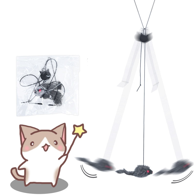 1PC Cat Toy Self-excited Hanging Door Retractable Scratch Rope Mouse Pet Stick Supplies Home Play Funny Interactiv Kitten