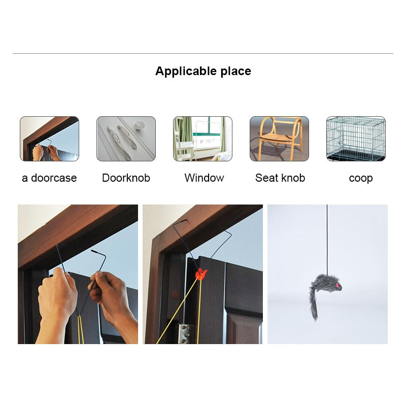 1PC Cat Toy Self-excited Hanging Door Retractable Scratch Rope Mouse Pet Stick Supplies Home Play Funny Interactiv Kitten
